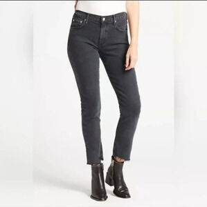 Agolde Toni Mid Rise‎ Raw Hem Straight Leg Black Jean Size 25 Distressed Ankle